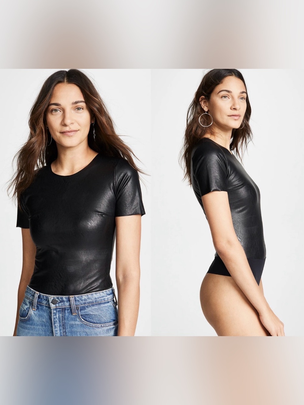 Commando Faux Leather Tee Bodysuit in Black Size Medium NEW